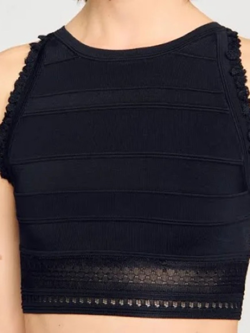 Sandro Black Sleeveless Cropped Knit Top - Picture 3 of 6